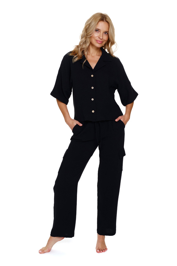 7236 Damen-Pyjama „Doctor Nap“ aus Musselin – Schwarz