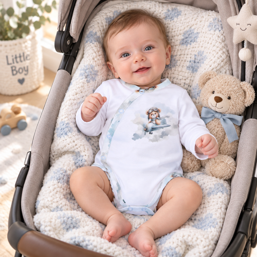 NINI ABN-5742/BIA Baby Bear Pilot weißes, organisches Wickelbody