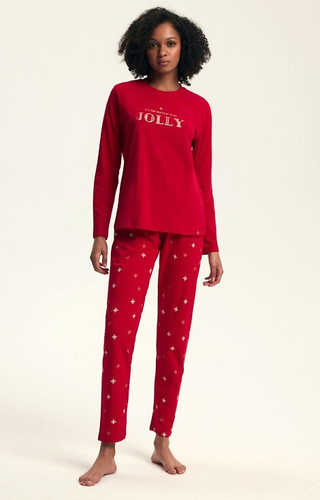 43718 Dotie Henderson roter Damen-Weihnachtspyjama – lange Ärmel und Hosen