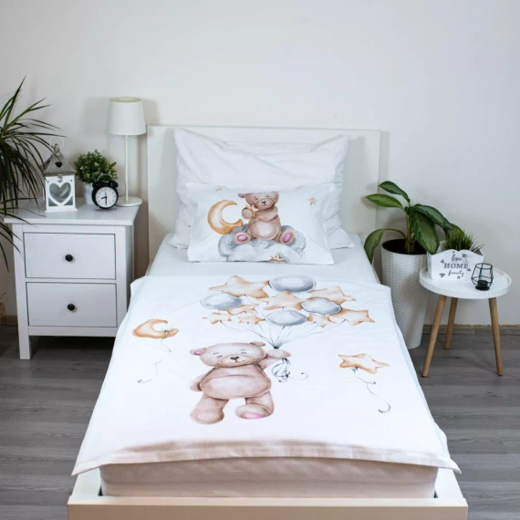 Teddybär mit Luftballons Baumwollbettwäsche für Betten Jerry Fabrics weiß/beige