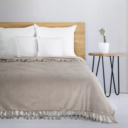 Emma Decke Tagesdecke mit Fransen Eurocurtains beige