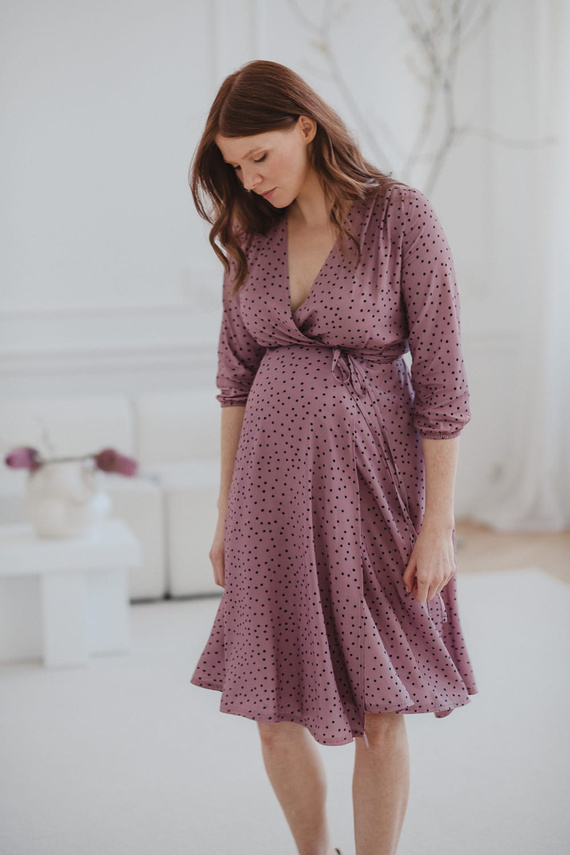 Umstands- und Stillkleid Milk Shake, 3/4-Ärmel Milk&Love, Flieder mit Punkten