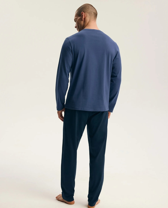 Henderson Flock 45491 Herren-Pyjama Steel Blue Lang 100% Baumwolle