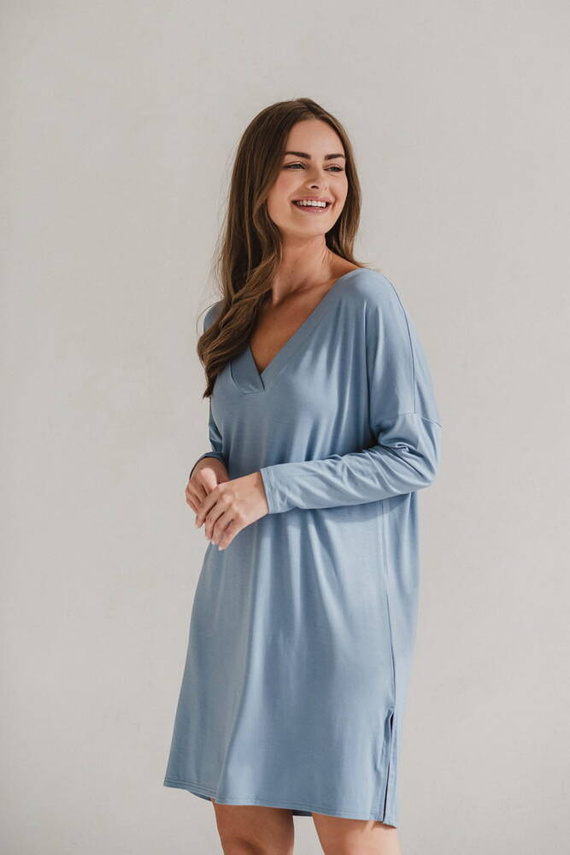 Moon Umstands- und Stillnachthemd aus Bambus, langärmlig, Milk&Love, blau