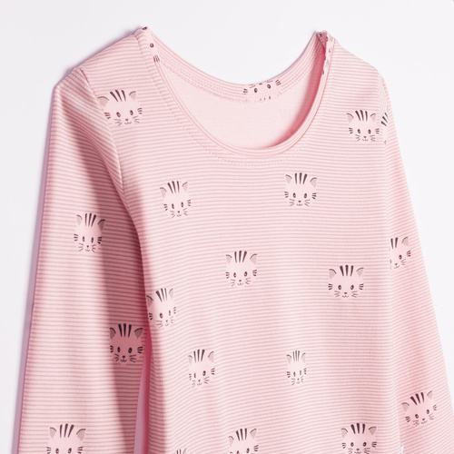 Mädchen-Pyjama Nicol Tosia 225036 aus Baumwolle, lang, rosa mit Katzenprint