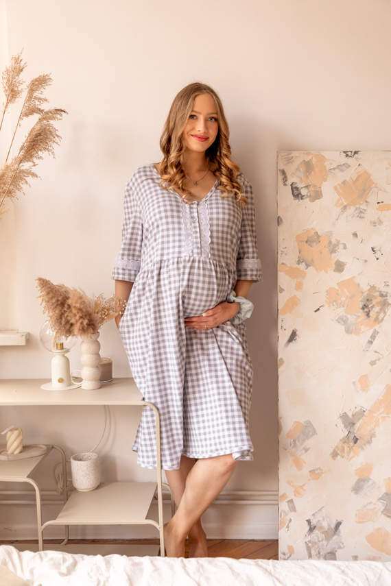 34LI Lidia Umstands- und Stillshirt Marija – 100 % Baumwolle, klassisches Karo