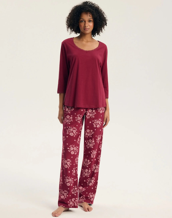 Henderson Greta 45423 Damen-Pyjama 100% Baumwolle 3/4-Arm Spitze carmine