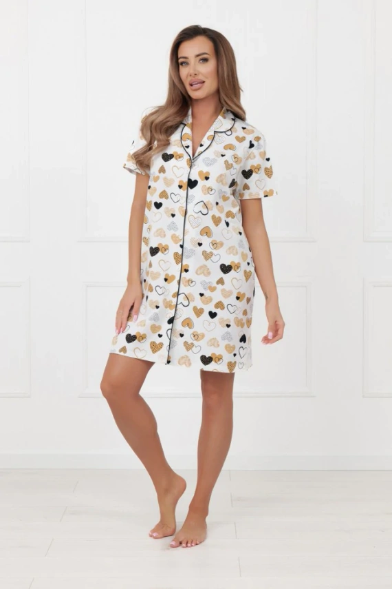 Damen Nachthemd Soreno Italian Fashion – Baumwolle, Knöpfe, Kurzarm