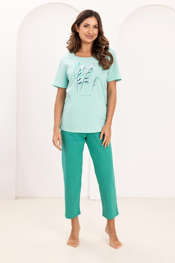 Damen Pyjama Regina 740, 100% Baumwolle, mit Print, 7/8 Hosen, Komfort und Stil