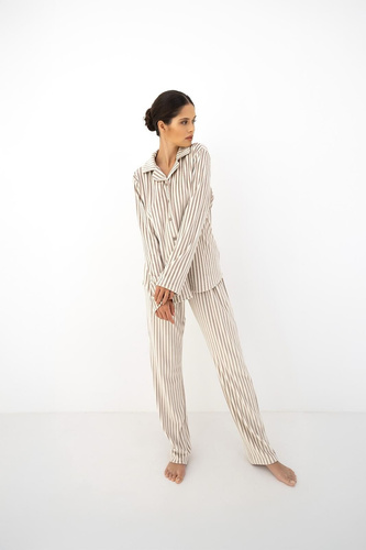 Damen-Pyjama Sensis Avelin Mocca warm, zum Knöpfen, mit Kragen