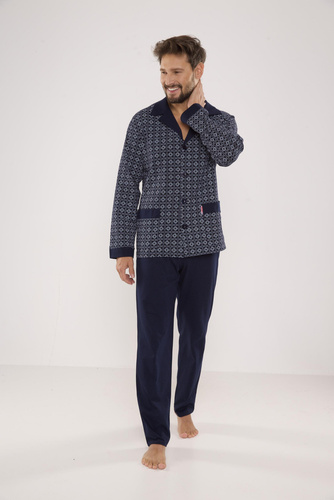 538 Carlo Herren Schlafanzug De lafense - navy blau + quadratisch