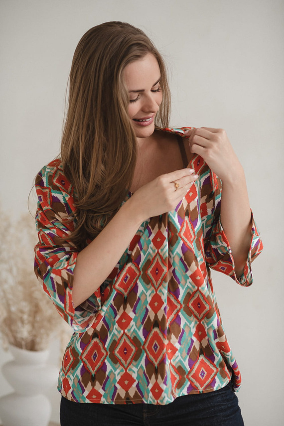 Bahama Mama Milk&Love Umstands-Stillbluse mit Boho-Print – Viskose, 3/4-Ärmel, Übergröße