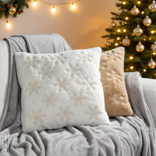 CHP308 Eurofirany Weihnachtskissenbezug 45x45 mit 3D-Pailletten Sternen beige