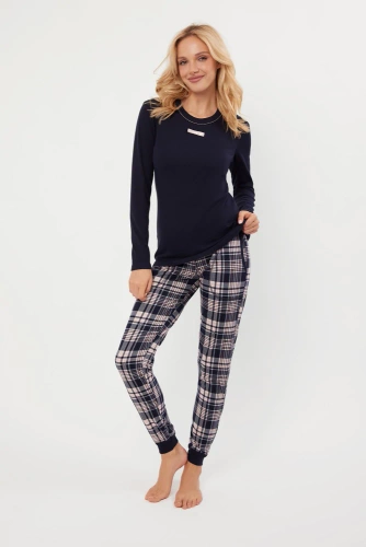 Dona Damenpyjama Italian Fashion marineblau - Baumwolle, langarm und Hose
