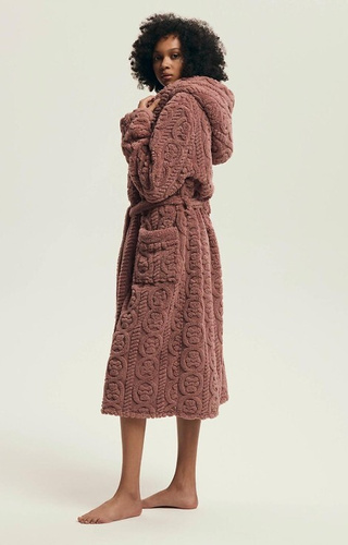 43592 Darlena Henderson Dusty Rose – Damenbademantel mit Kapuze, lang, weich, gemustert