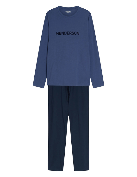 Henderson Flock 45491 Herren-Pyjama Steel Blue Lang 100% Baumwolle