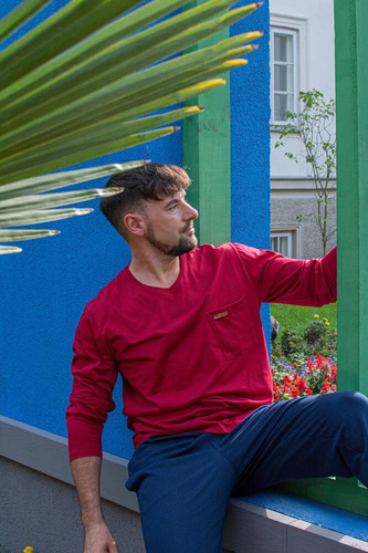 683 Kevin Forex Herren Schlafanzug - kastanienbraun - marineblau