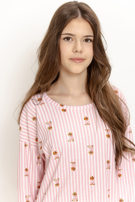 Mädchenbluse Taro 3675 Nola Rosa 100% Baumwolle Langarm