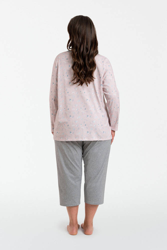 Daniela Damen Schlafanzug langarm, 3/4 Hose Italian Fashion - Druck/Melange 