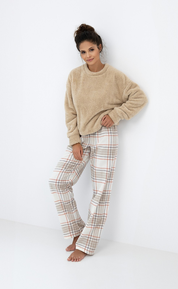 Joyce Sensis Damen-Pyjama – warmer Pyjama mit weichem Sweatshirt und karierter Hose