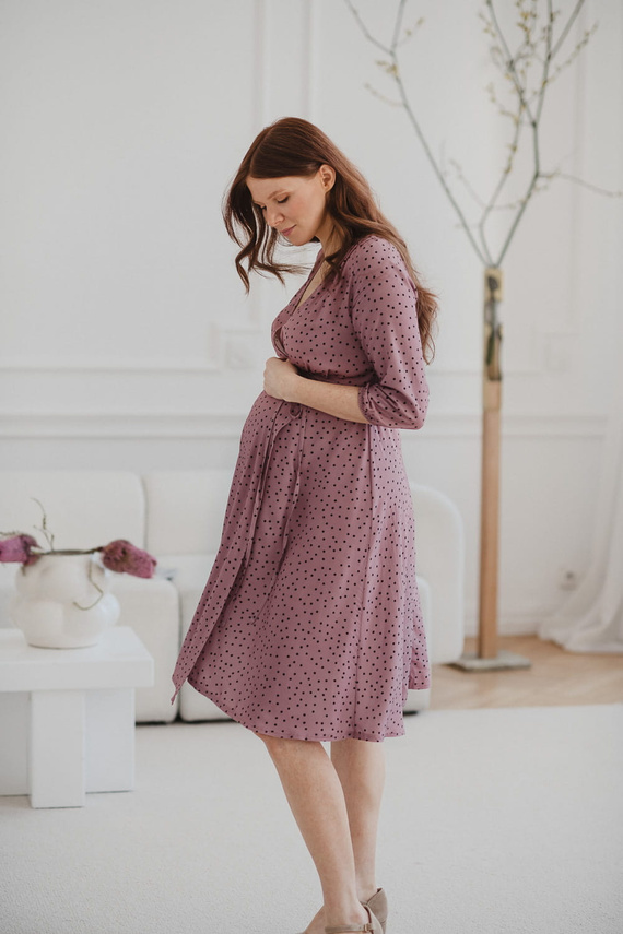 Umstands- und Stillkleid Milk Shake, 3/4-Ärmel Milk&Love, Flieder mit Punkten