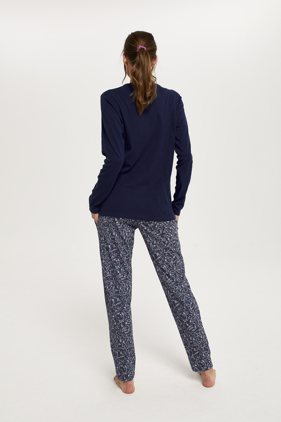 Sajna Damen Schlafanzug lange Ärmel, lange Hose Italian Fashion - navy blau/print