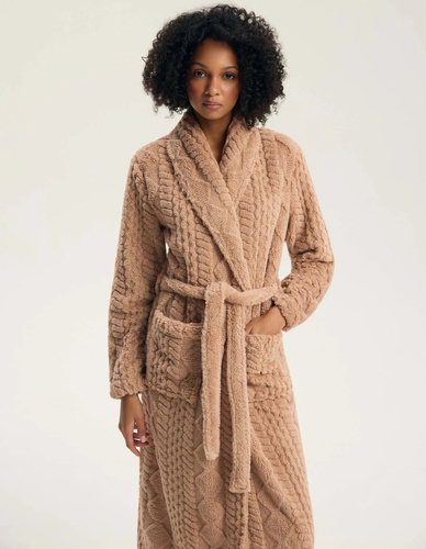 Henderson Gina 45401 Damen Bademantel weich mit Bindegürtel und Taschen Sand