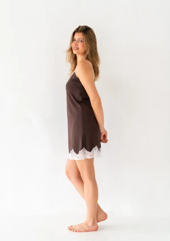 Unterkleid Dkaren Sendi 2 aus Baumwolle mit Spitze und verstellbaren Trägern – schokoladenbraun