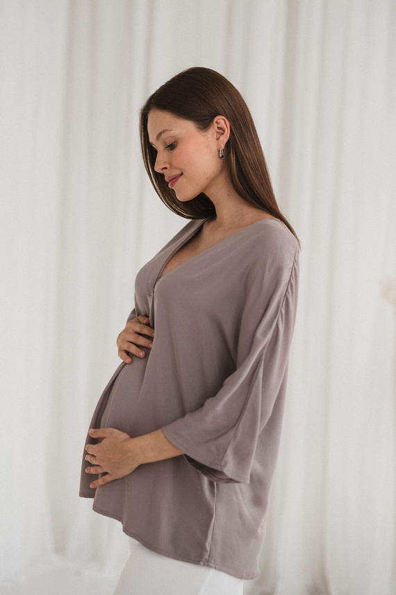 Mamafullness Milk&Love Umstands-Stillbluse, Beige – Viskose, 3/4 Ärmel, Übergröße