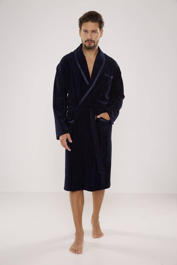 666 Ronaldo Herren Bademantel De Lafense - navy blau