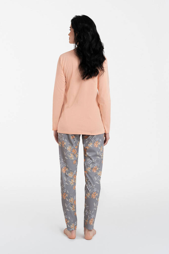 Kasali Damen Schlafanzug mit langen Ärmeln und Hose Italian Fashion - lachs/print