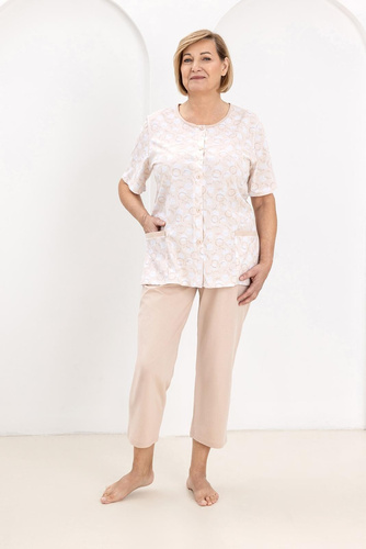 Damenpyjama 738 Regina – aus Baumwolle, mit Knopfleiste und Taschen, Hose 7/8 | Komfort & klassischer Stil