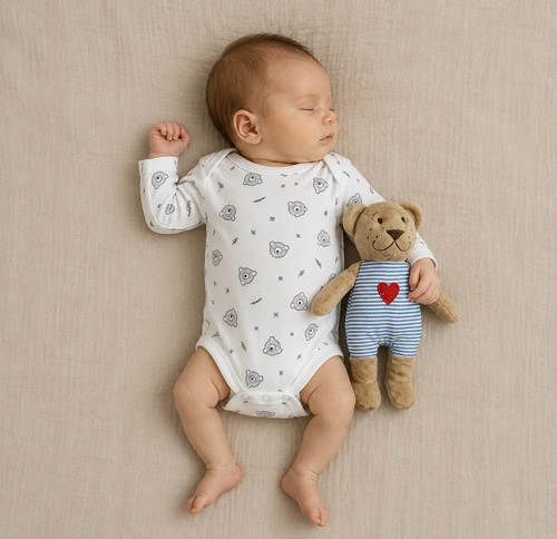 BD16426 Mamatti Babybody Bär Langarm Baumwolle Weiß