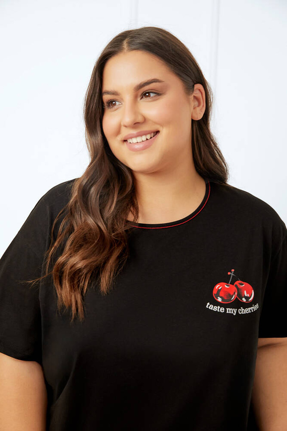 Cherry Damen Schlafanzug mit kurzen Ärmeln, kurze Hose Italian Fashion - schwarz/print 