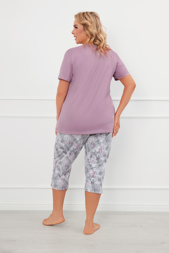 Ibena Damen Schlafanzug kurzarm, 3/4 Hose Italian Fashion - heather/print