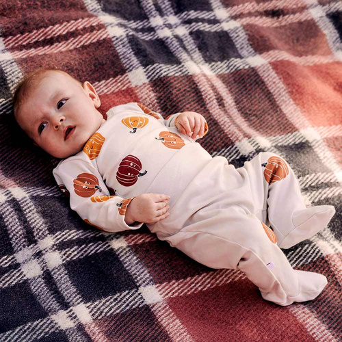 Eevi Halloween-Baby-Body – Ecru, Kürbis, Baumwolle