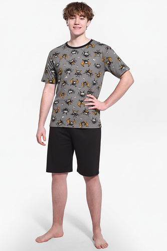 133/53 Bat F&Y Cornette Jugendpyjama, grau – Baumwolle, kurze Ärmel