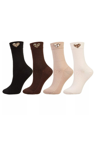 Damen-Socken Moraj CSL250-941 aus Baumwolle, gerippt, mit Herz und Leopardenmuster