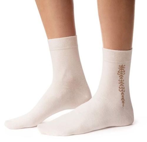 Damen Socken Steven art.099 Baumwolle Bunte Muster Flache Naht - 121 Beige