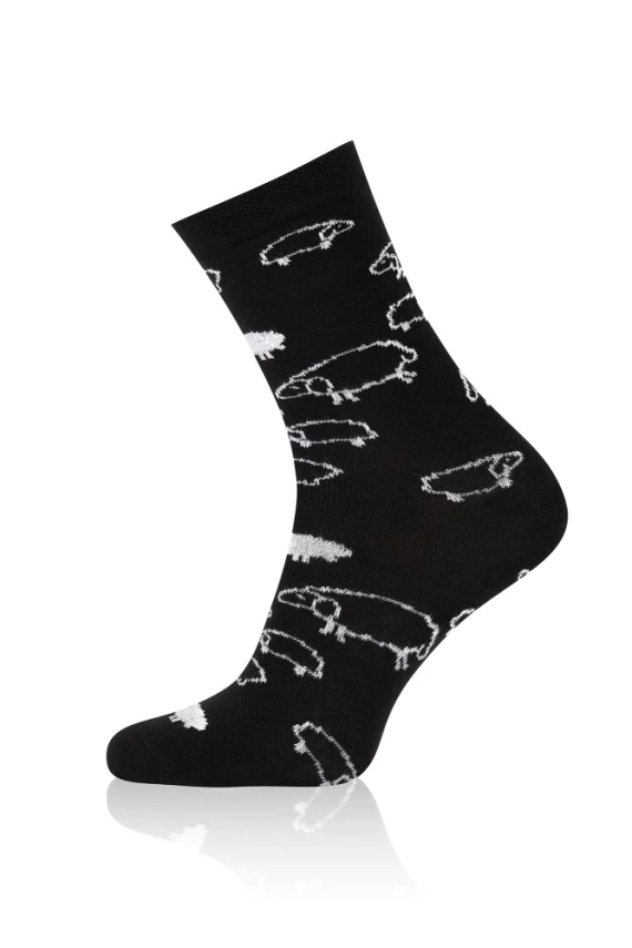 Lange Socken Wito S182D - schwarz mit Schafmotiv Italienische Mode