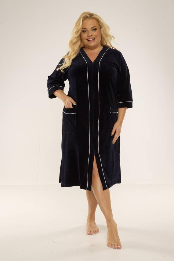 974 / 352 Velours Damenbademantel Forex - marineblau