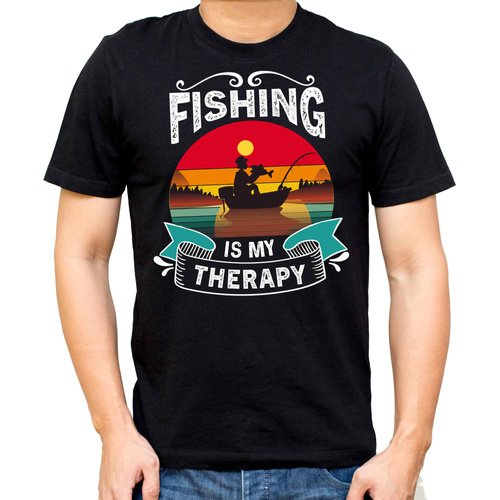 SKU M31 T-Shirt Moocha Fishing Therapy aus Baumwolle für Angler mit Aufdruck schwarz