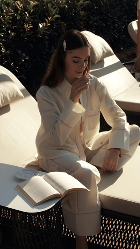 Damenpyjama Sensis Raven Limette – Baumwolle, Hemd mit Knöpfen + Hose