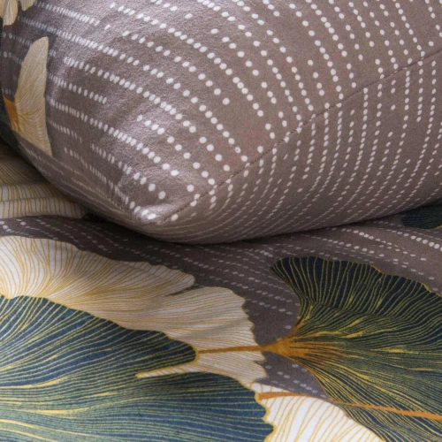 31510/2 Flanell-Bettwäsche Darymex Flanell beige grüne Ginkgoblätter – Set, 100 % Baumwolle, warm und weich