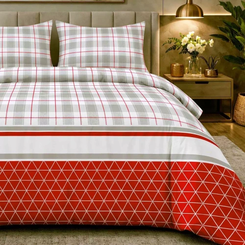 31516/1 Weihnachts-Flanellbettwäsche Flanelove Darymex grau rot – Set 100 % Baumwolle, warm und weich