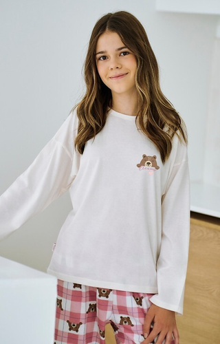 3503 Astrid Taro Mädchenpyjama Beige – Baumwolle, bedruckt, karierte Hose