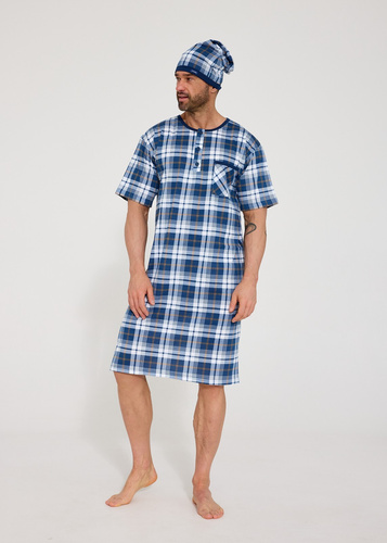 Cornette 109/37– Herren Nachthemd aus 100% Baumwolle, kurzer Ärmel, Knöpfe und Brusttasche