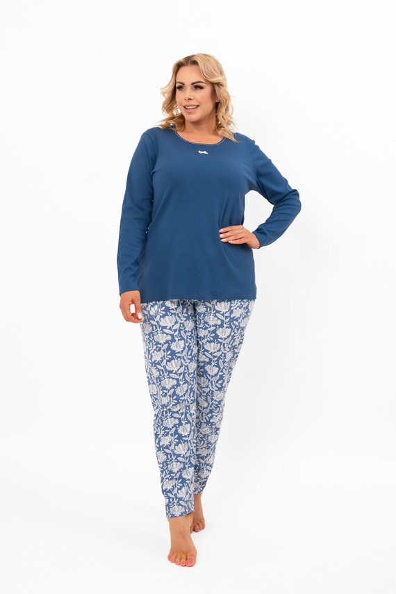Damenpyjama Boma - lange Ärmel, lange Hose, Baumwolle Italian Fashion - Jeans/Druck 