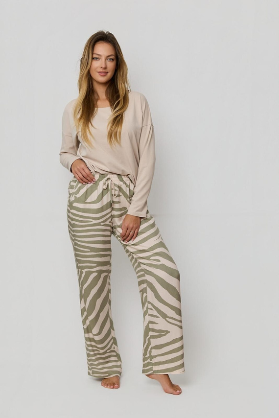 Mefemi by Nipplex Selene PX75 Damenpyjama Beige – Baumwolle mit langen Ärmeln und Hose mit Animal-Print