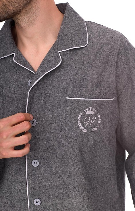 2533 Zeus Herrenpyjama L&L – Baumwolle, Melange, mit Kragen und Knöpfen